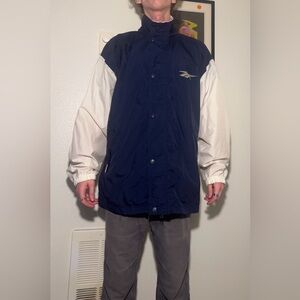 Vintage Reebok Navy and White Men's Windbreaker Jacket